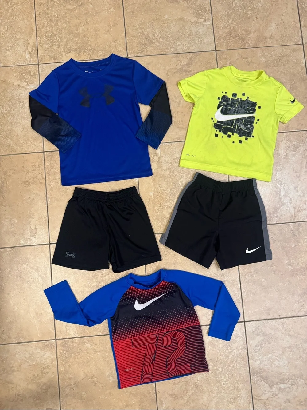 NIKE BOYS Under Armour Athletic Shorts & Shirts Bundle Toddler size